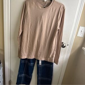 Sonoma 2 Piece  Pajama Set  Men's Size Sm Blue Plaid Tan Shirt NWT lounge wear